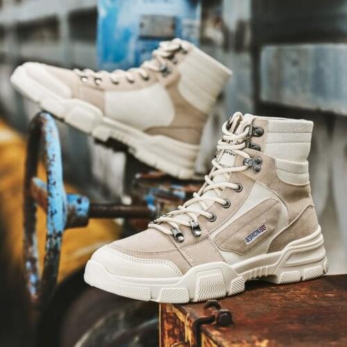 Cheap Canvas Men Shoes 2020 Men Military Work Boots British Martin Boots Anti-slip Men Outdoor Walking Sneakers High Top Trend