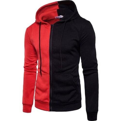 Mens Patchwork Hoodies Sweatshirts Spring Autumn Casual Tops Outwear Hit Color Contrast Zipper Hooded Sweatshirt Homme