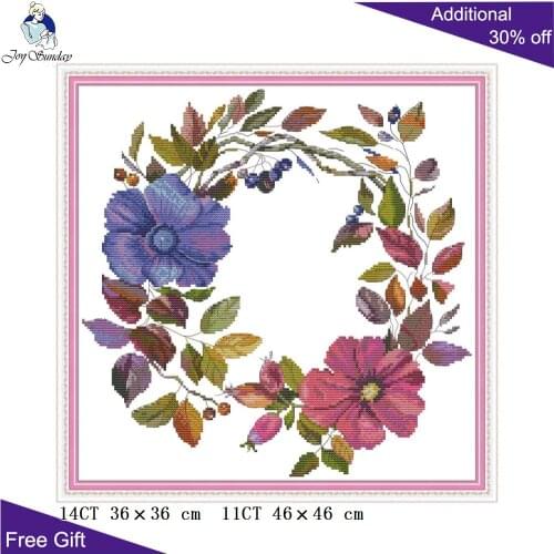 Joy Sunday Wreath Cross Stitch H810 14CT 11CT Stamped and Counted Home Decor Wreath Flowers DIY Cross Stitch Kits