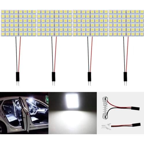 4-Pack White 48-SMD LED Light Car Camper RV Interior Lighting Panel Dome Lamp Map Roof Ceiling Bulb with 4 X T10 Adapter 12V DC