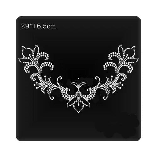 2pc/lot Neckline design sticker hot fix rhinestone transfer motifs iron on design iron rhinestone appliques