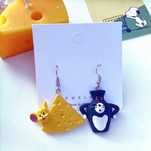 2020 NEW Korean Style Statement Dangle Earrings Gift for Women Cat Cheese Mouse Cute Funny Brincos Diferentes Jewelry Wholesale