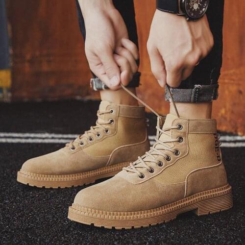 2021 Autumn Winter New Fashion Martin Boots for Man Comfortable Round Toe Low Heel Lace-up Casual Shoes with Platform for Daily