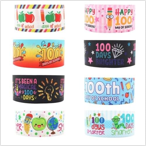 New Arrival Ribbon 50yards 100 day of school printed grosgrain FOE Ribbon Accessory hairbow headwear Christmas decoration DIY