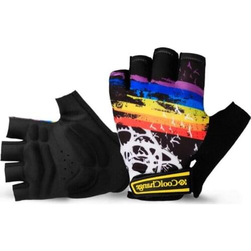 CKAHSBI Outdoor Cycling Half Finger Gloves Mens Women Summer Breathable Nylon MTB Bike Sport Anti Slip Fingerless Print Mittens