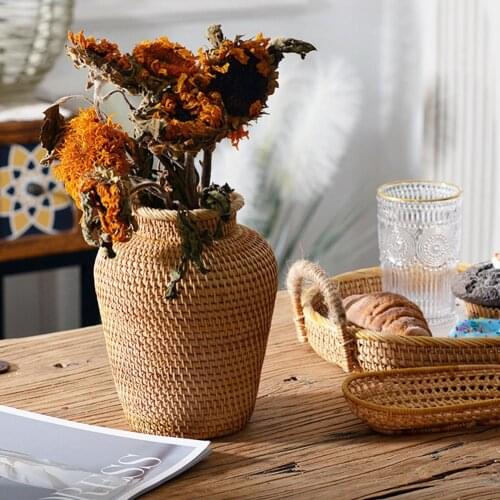 Wicker Vase Rustic Woven Flower Basket Pot For Wedding Nordic Style Decoration Vase Household Tools