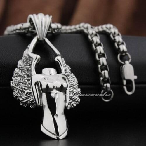 Naked Angel Pendant 925 Sterling Silver Mens Biker Rock Punk Pendant 8N027