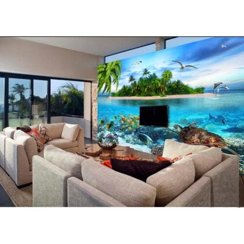 Custom Photo Wall Paper Living Room Fresh island coconut palm sand woman living room bedroom TV background wall