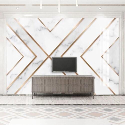 Custom Wallpaper 3D Golden Lines Geometric Marble Pattern TV Backdrop Mural Modern Creative Living Room Decoration Wall Painting