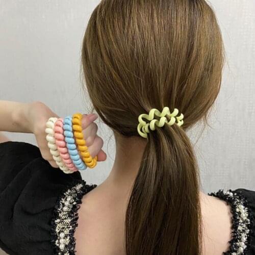 1piece Hair Bands Macaron Frosted Colored Telephone Wire Elastic Girls Headwear Ponytail Holder Rubber Hair Accessories