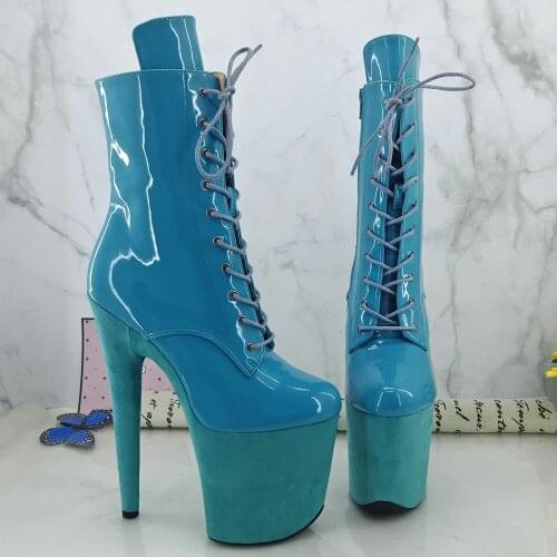 Leecabe Blue Suede platform with light blue patent upper 20CM Pole Dance boot