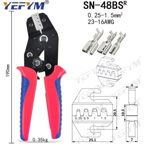 SN-48BS Crimping Pliers 0.25-1.5mm2 23-16AWG With Tab 2.8 4.8 6.3mm Car Connector Wire Electrician Tools Plug Terminal Crimper