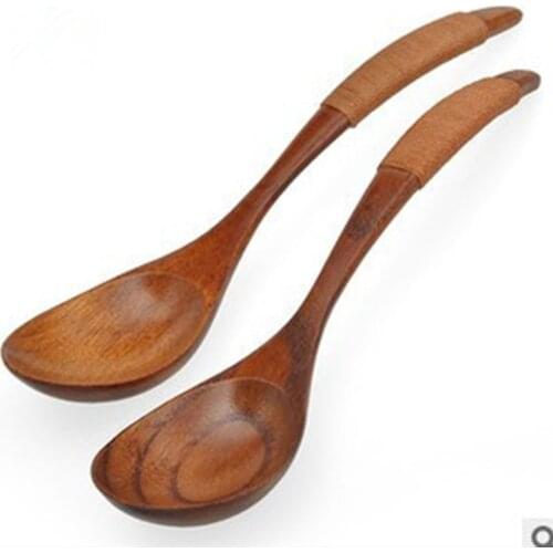 Japanese Style SoildWood Tableware Household Wooden Spoon Creative Line Hand Grain Long Handle Scoop Catering Rice Soup Teaspoon