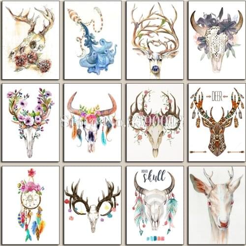 Decoration Gift Animal Skeleton Full Diamond Mosaic Diamond Painting Cross Stitch DIY Deer Skull Wall Stickers Christmas Gift
