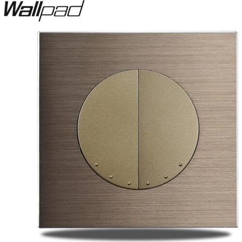 Wallpad L6 2 Gang Double Intermediate 3 Way Wall Switch For Controlling Lamp at 3 Places Brown Brushed Aluminum Panel