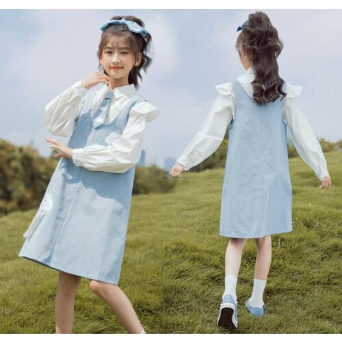 Young Girls Clothing Sets Suspender Skirt+Blouses With Necktie 2PCS Kids Cute Cloud Pattern Rainbow Tassel New Fashion Costumes