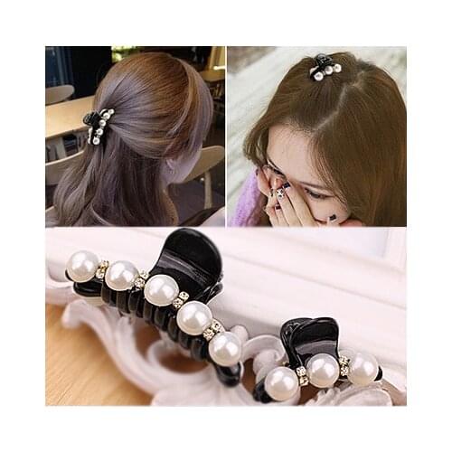 New Fashion Crab Hair Hair Claws Imitation Pearl black Lady Headwear Accessories for Women Hairpins Plastic Elastic Barrette Hot