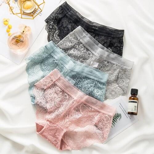 ZJX Women Sexy Lace Panties Seamless Womens Underwear Low Waist Briefs Nylon Ladies Cotton Crothch Transparent Lingerie