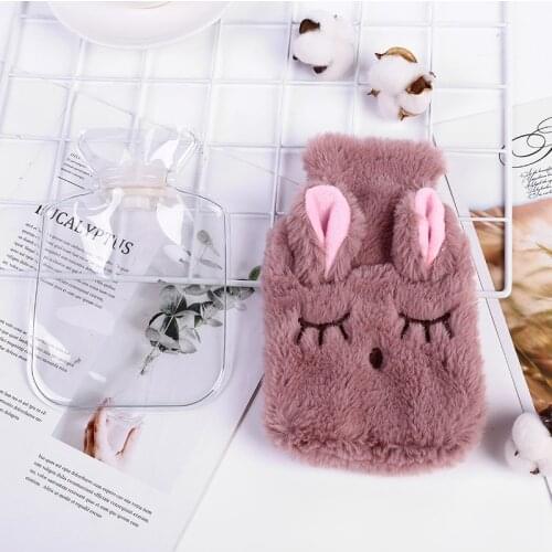 Winter Warm Heat Reusable Hand Warmer Cute PVC Stress Pain Relief Therapy Hot Water Bottle Bag with Knitted Soft Cozy Cover