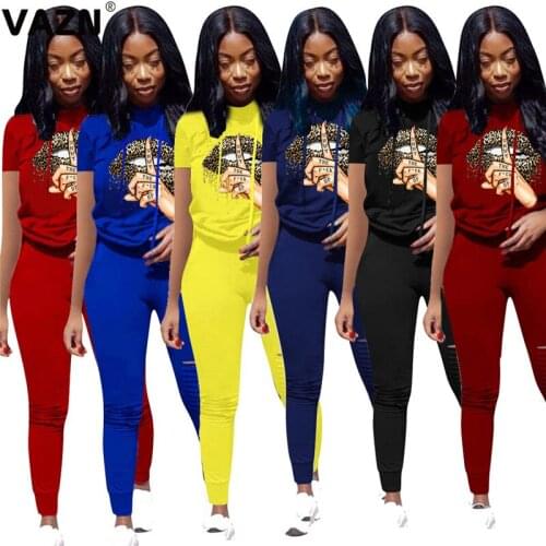 VAZN High Street 2020 Cartoon Soft Energetic Suitable O-neck Running Sports Outfit Women 2 Piece Set