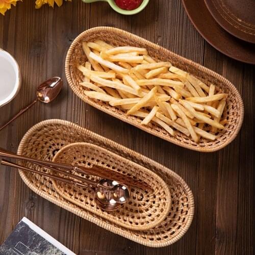2PCS Natural Rattan Basket Household Snack Cookies Candies Bread Storage Basket Kitchen Tableware Storage Box