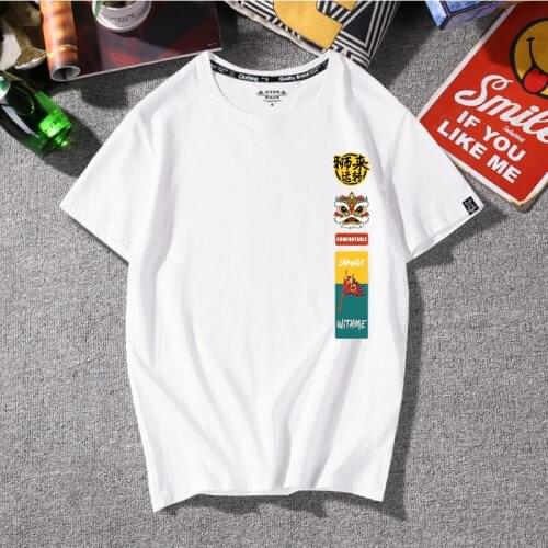 2021 Summer Brief Chinese Style Crane Print Funny t shirt Youth Fashion Loose Cotoon Hip Hop Clothes Harajuku New Man Streeywear