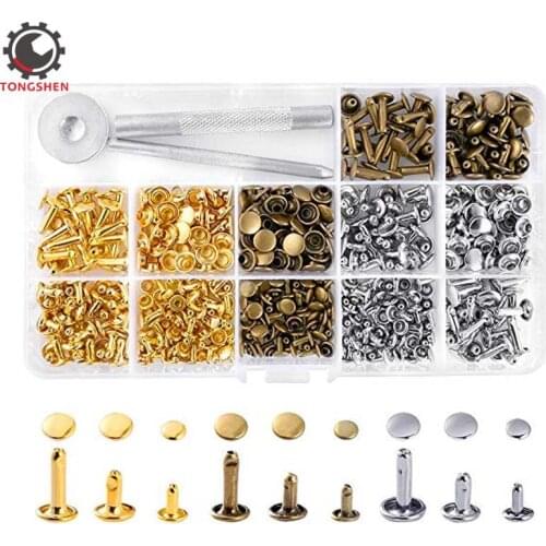 240 Set 3 Sizes Leather Rivets Double Cap Rivet Tubular Metal Studs with Fixing Set Tools for DIY Leather Craft Sided Cap Rivet