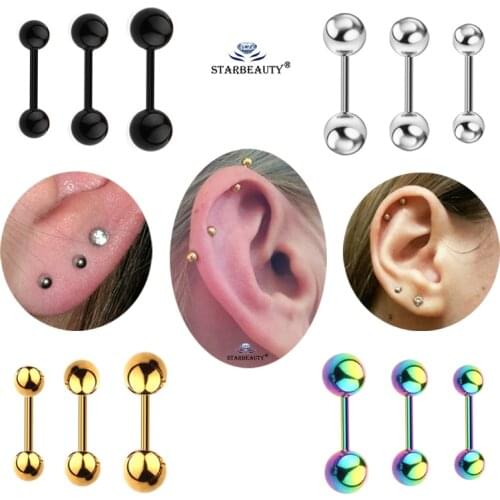 3 pcs/lot 3/4/5mm Black Barbell Earring Ear Nail Bone Piercing Tragus Labret Helix Piercing 16G Body Jewelry Industrial Pircings
