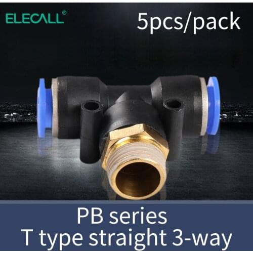 ELECALL 5pcs pneumatic fittings straight 3-way push quick connector Air Quick Fitting Plug Socket connectors PB 4 6 8 10 12 MM