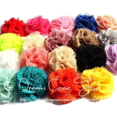 50pcs/lot 7CM 19Colors Newborn Shabby Tulle Mesh Flower For Baby Hair Accessories Chic Artificial Fabric Flowers For Headbands