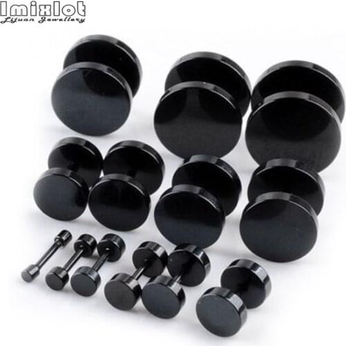 Wholesale 6mm-14mm 10pcs/Lot Black Stainless Steel Fake Cheater Ear Plugs Gauge Body Jewelry Pierceing Earring For Men