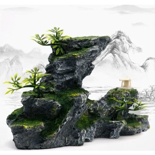 C90D Resin Rockery Aquarium Decoration Accessories Artificial Mountain Hill View Rock Decorating Ornament for Fish Tank