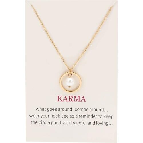 1pc Minimalist Karma Imitation Pearl Wish Card Choker Collier Necklace Link Chain Two Color for Women Girl Jewelry Gift EY3495