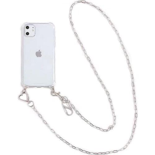 Transparent Strap Cord Metal Chain Tape Necklace Phone Cases For iPhone 12 7 8 6s 6 Plus 11 Pro X XR XS Max SE 2020 Cover funda