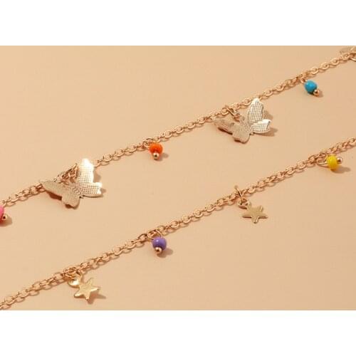 Bohemian Cute Pentagram And Butterfly Bouble Choker Necklace For Women Gold Color Clavicle Chain Fashion Female Choker Jewelry