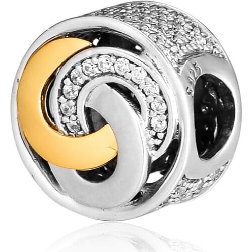 CKK 14K Gold Interlinked Circles Charms 925 Sterling Silver Beads Fits Original Bracelets Jewelry Making