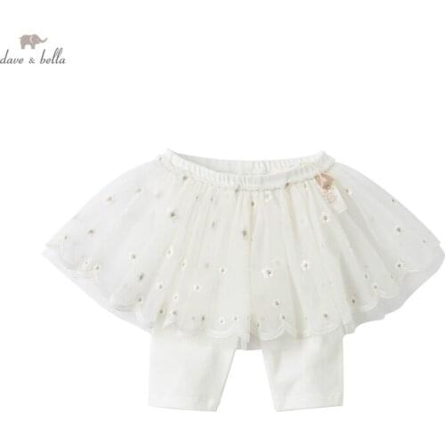 DB17223 dave bella summer baby girls fashion floral embroidery pants children calf length kids pants infant toddler trousers