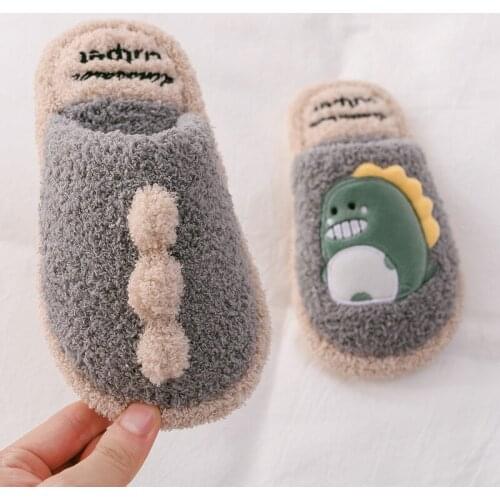 2021 Winter Children Indoor Slippers Cute Dinosaur Kids Slippers For Boys Girls Flip Flops Soft Non-slip Cotton Baby Home Shoes