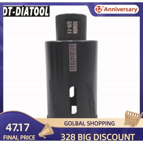 DT-DIATOOL 1pc 5/8-11 Thread Dia 2"/50mm Laser Welded Diamond Dry Drilling Core Bit Hard Granite Marble Nature Stone Hole Saw