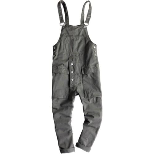 New Mens Male Fashion loose big pocket hip hop denim bib overalls Casual black khaki suspenders jumpsuits Jeans