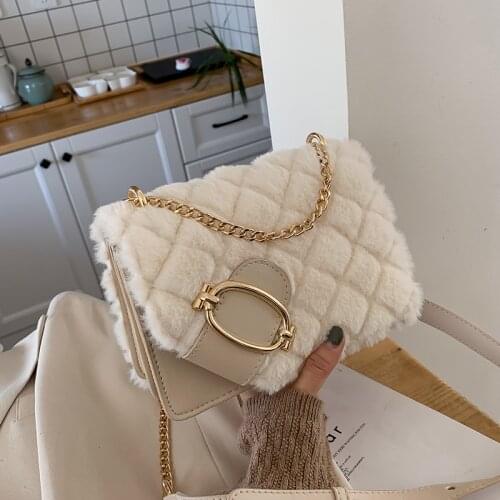 Elegant Female Square Crossbody Bag 2021 Winter New Quality Soft Plush Womens Designer Handbag Chain Shoulder Messenger Bag