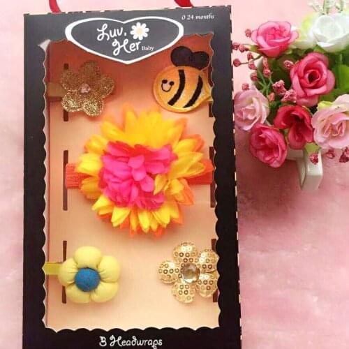 F197 Baby Girl Gift Set Gold Flower Bee Hairband Hair Accessories Gift Set Newborns Beautifully Hair Set