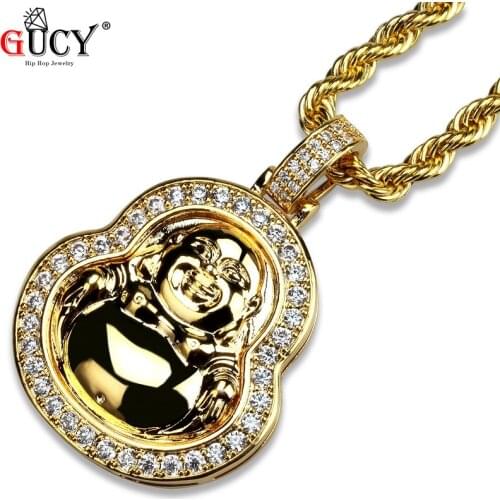 GUCY Hip Hop Mens Buddha Pendant Necklace Gold/Silver Color Plated Micro Pave CZ Stones Maitreya Pendants Necklaces For Gift
