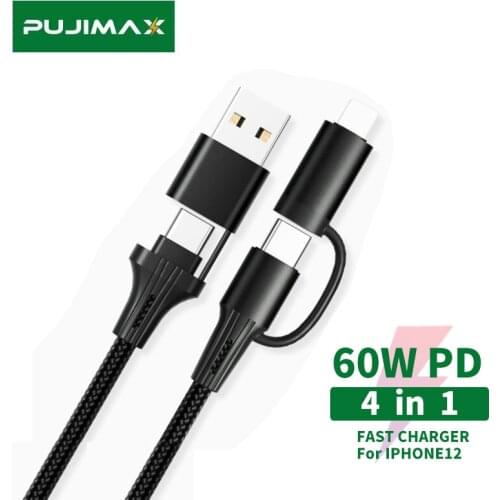 PUJIMAX 4 in 1 TypeC 8Pin Cable 100W 5A Super Fast Charging Nylon Braided Cord For Xiaomi MacBook Pro Laptop Samsung S20 Note20