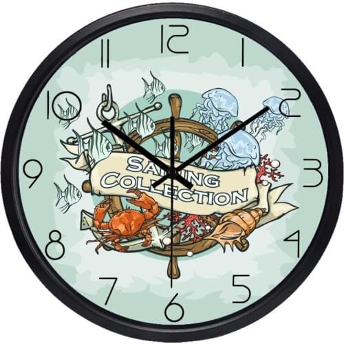 Sealing Collection Fish Crab Wall Clock Hot Selling Colorful Glass Top Design Wall Clock Originality Circle Modern Watch
