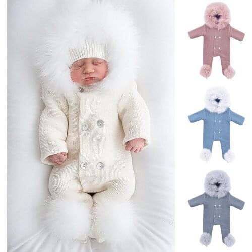 Newborn Baby Boys Girls Winter Clothes Long Sleeve Hooded Romper Double Breasted One-piece Solid Color Baby Jumpsuit ropa niña