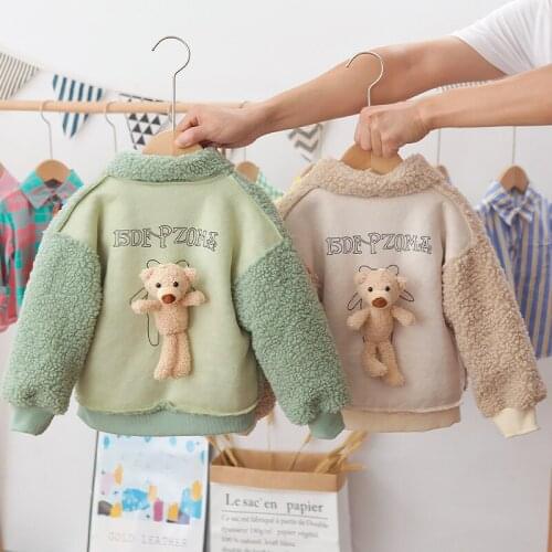 Jacket for Boys Girls Coat Bear Wool Fur Childrens Outerwear Coat Toddlers Winter Plus Velvet Padded Clothes 1 2 3 4 Years