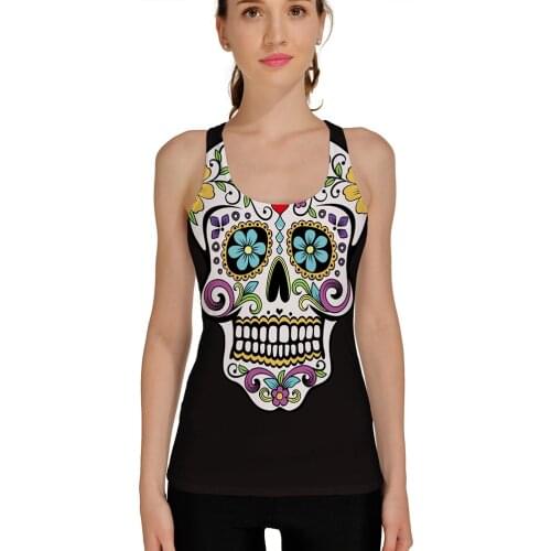 Drop Ship Summer styles Hot Fashion Sexy womens tank cross Skull flower vine digital print Round neck sleeveless Tank Camisole
