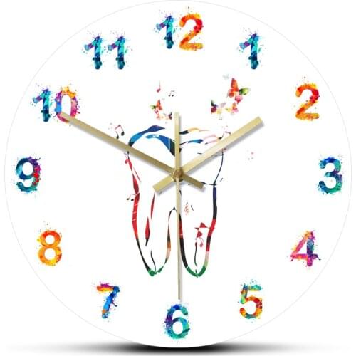 Fashion Printed Colorful Tooth with Butterflies Acrylic Wall Clocks Dental Health Modern Minimalist Quartz Mute Wall Clock