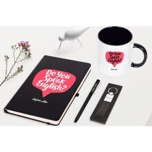 Personalized English Teacher Themed Black Notebook Pen Keychain Mug Set-5